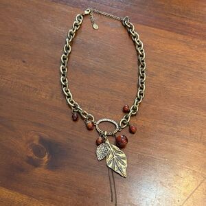 Cookie Lee Gold Leaf Necklace with Brown Accents